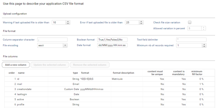 CSV application file upload snapshot image